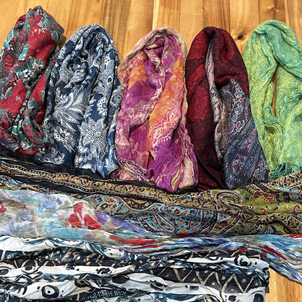 Women's Boho Scarf Lot Paisley Floral Pashmina Style Wraps Fringe Multicolor y2k